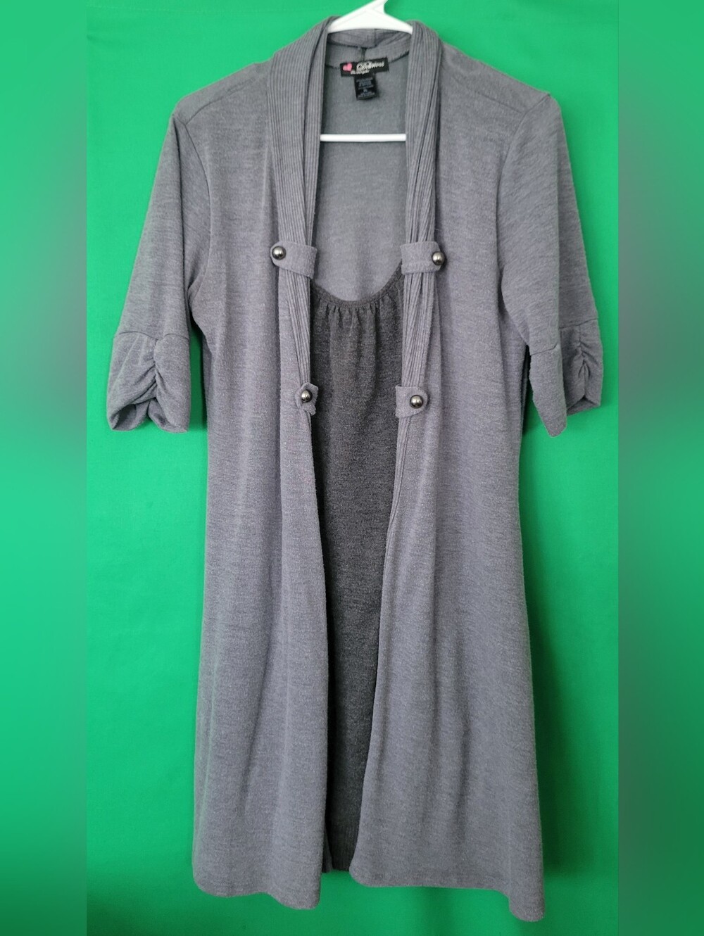 Delirious Charcoal Ribbed Open Shawl Collar Cardigan Sweater Dress Sz XL Stretch